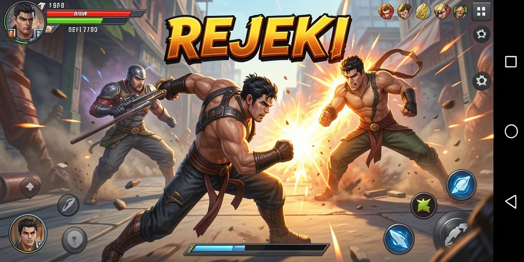 Screenshot gameplay REJEKI menampilkan aksi pertarungan yang mendebarkan.